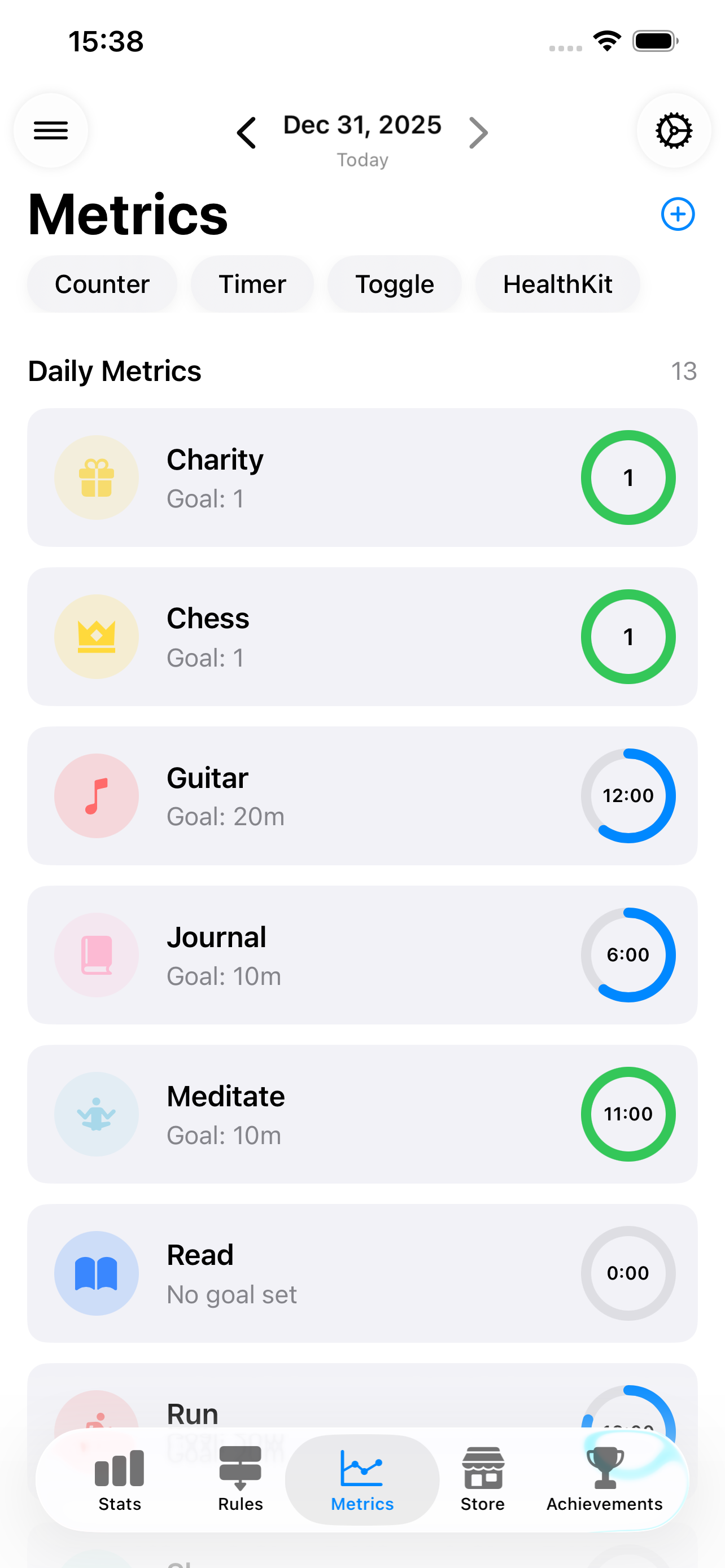 Metrics screen