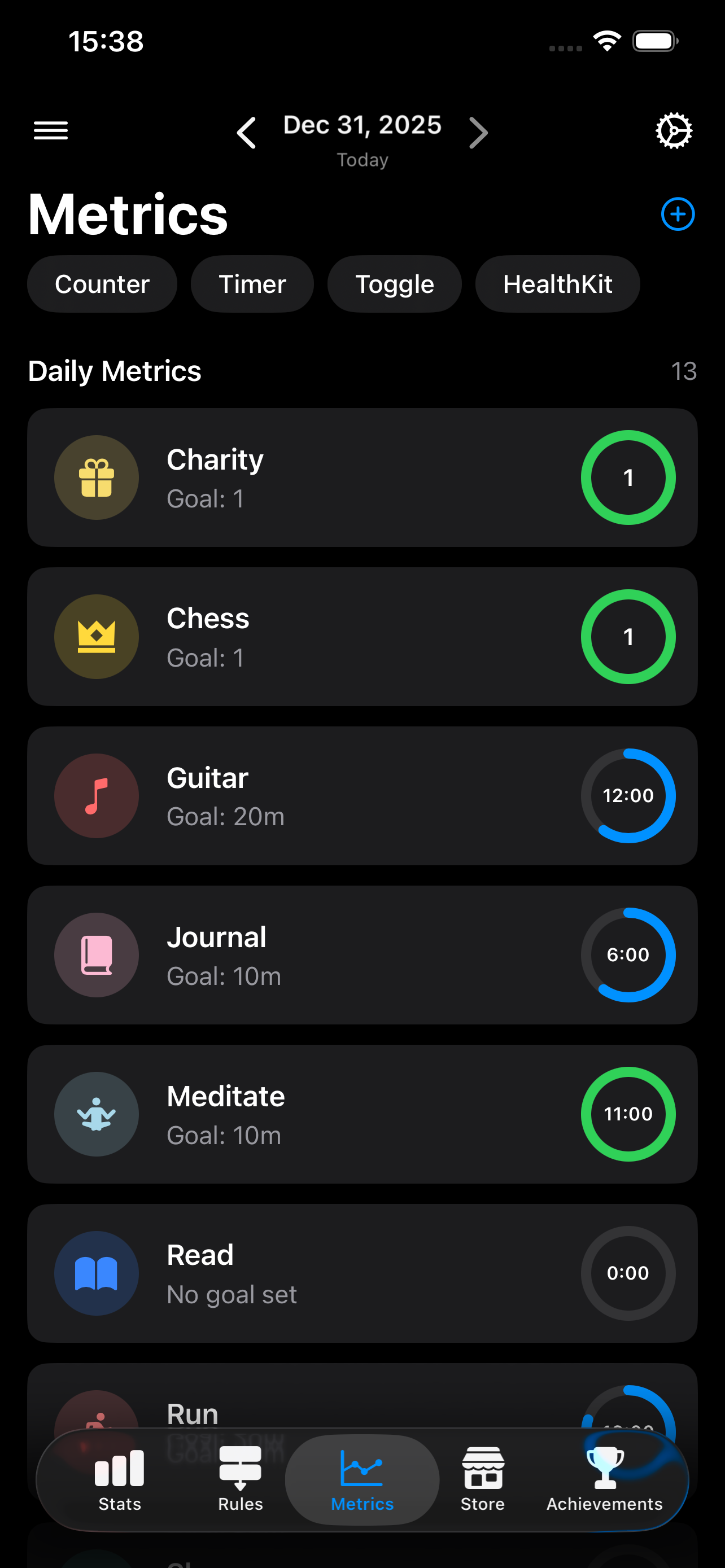 Metrics screen