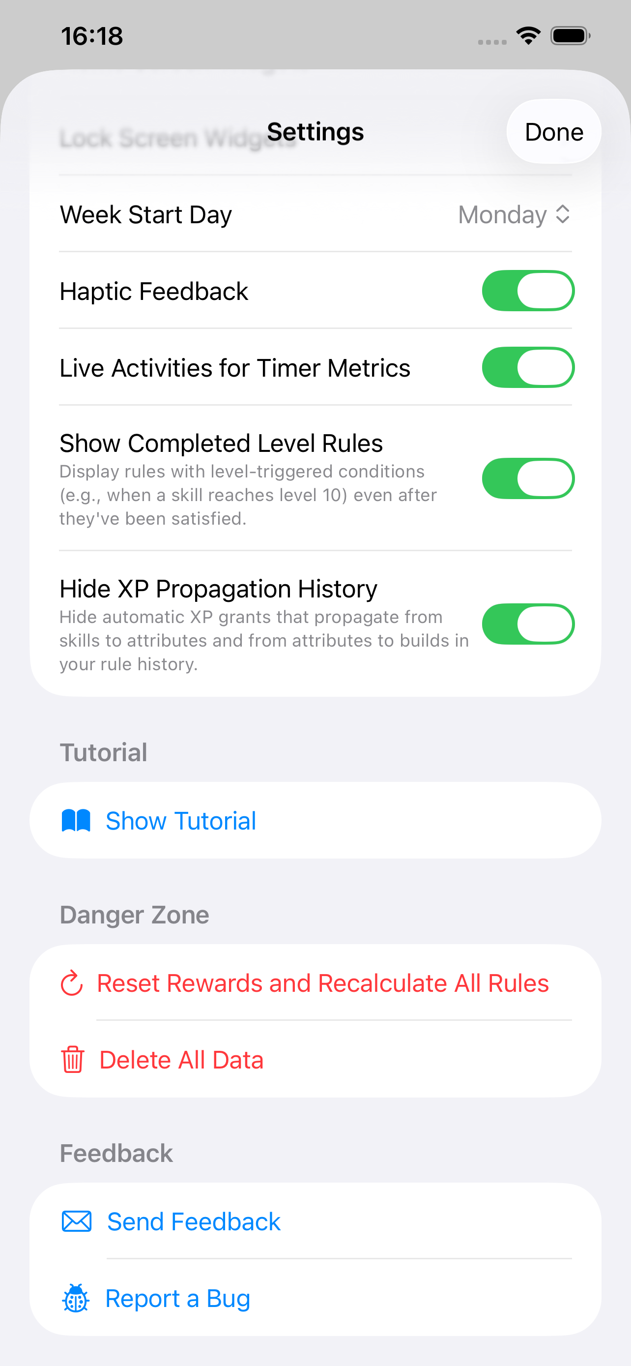 Settings screen 2