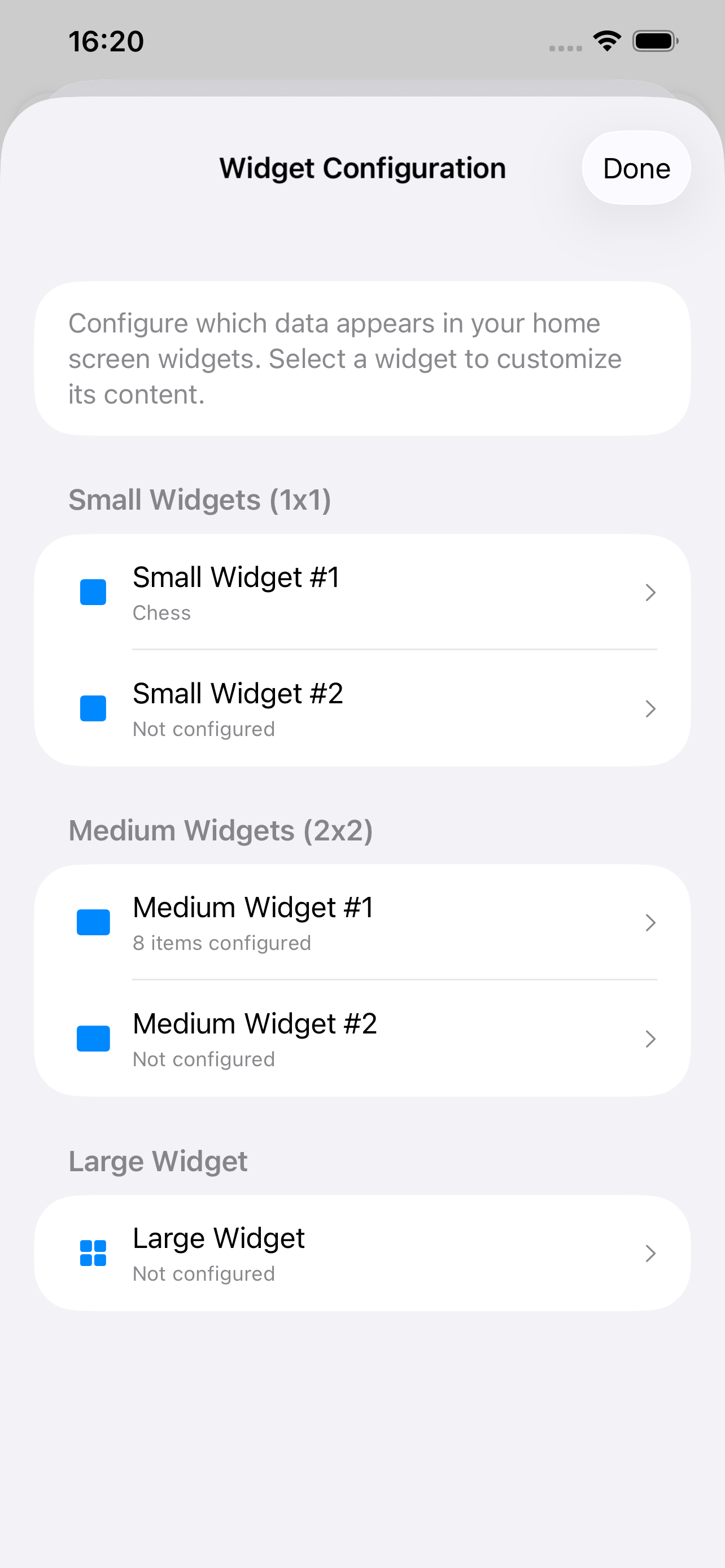Widget configs screen